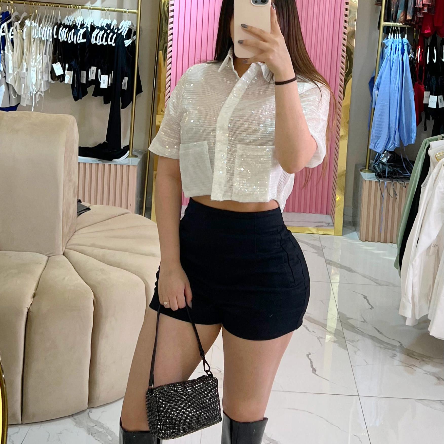 CAMISA CROP LENTEJUELA