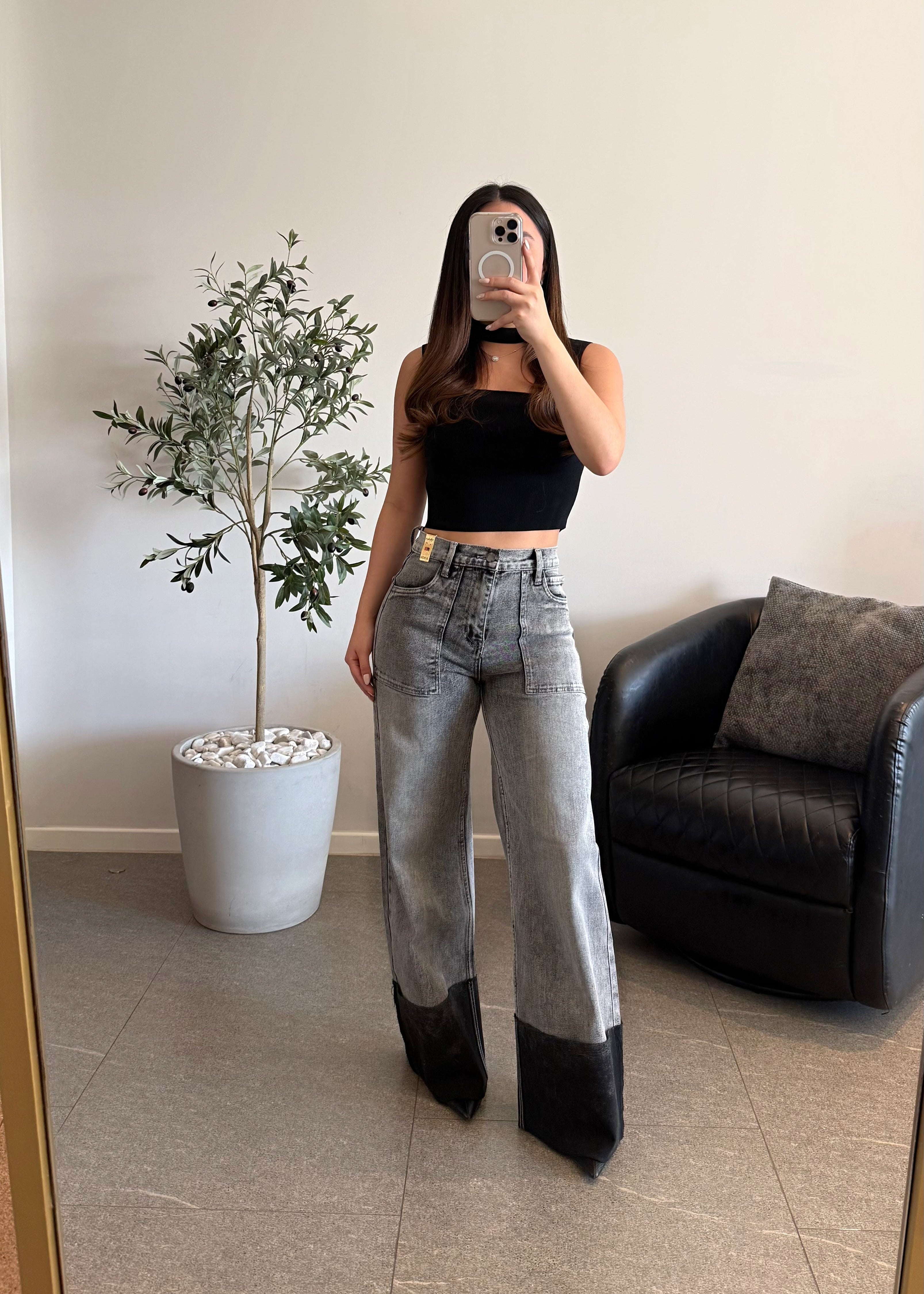 Jeans vibrant con doblez