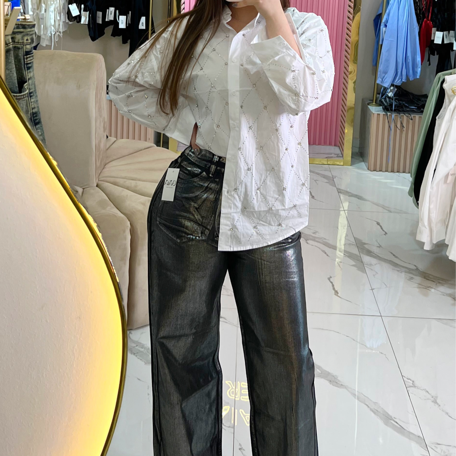 CAMISA OVERSIZED DE CRISTALES