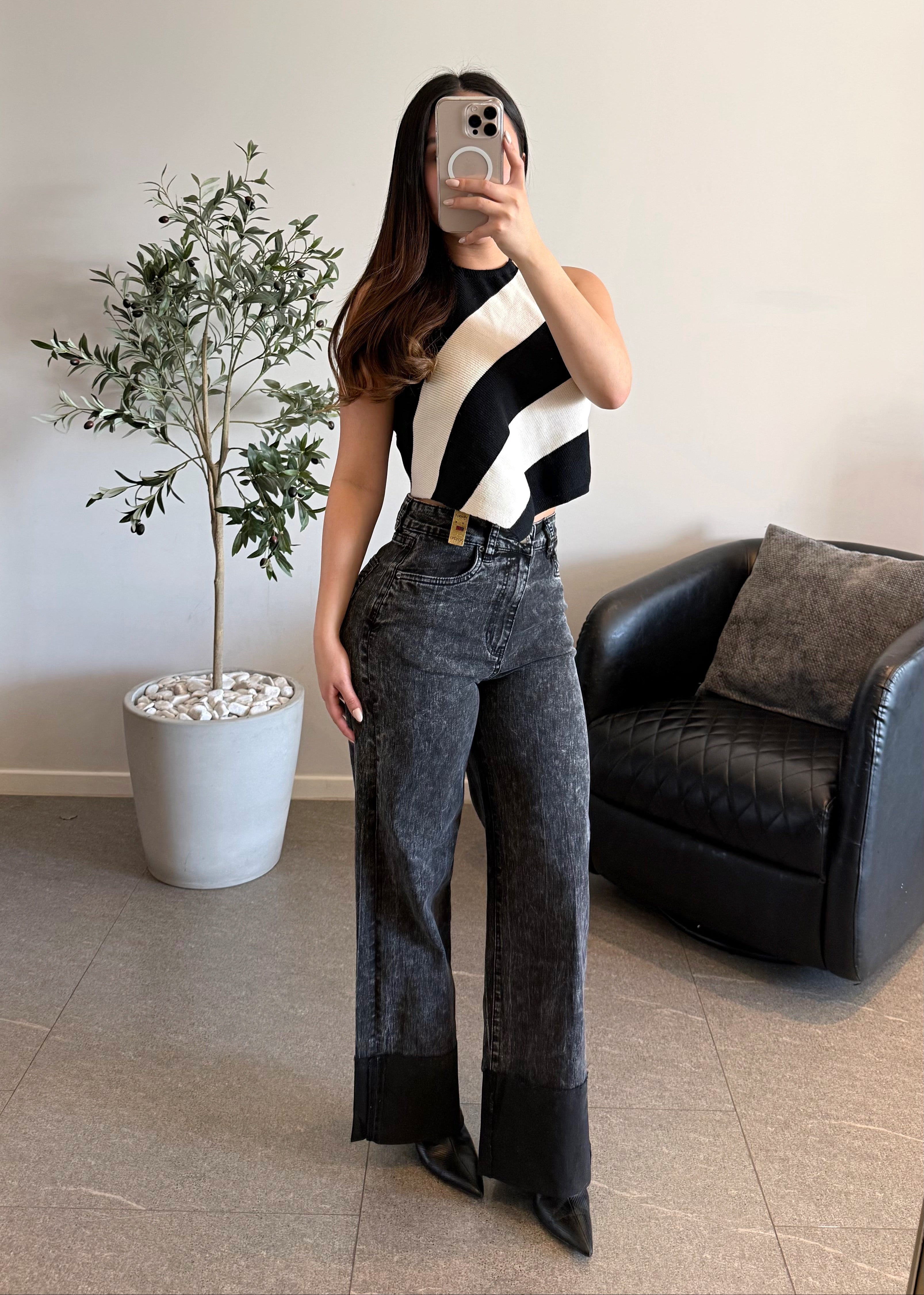 Jeans vibrant con doblez