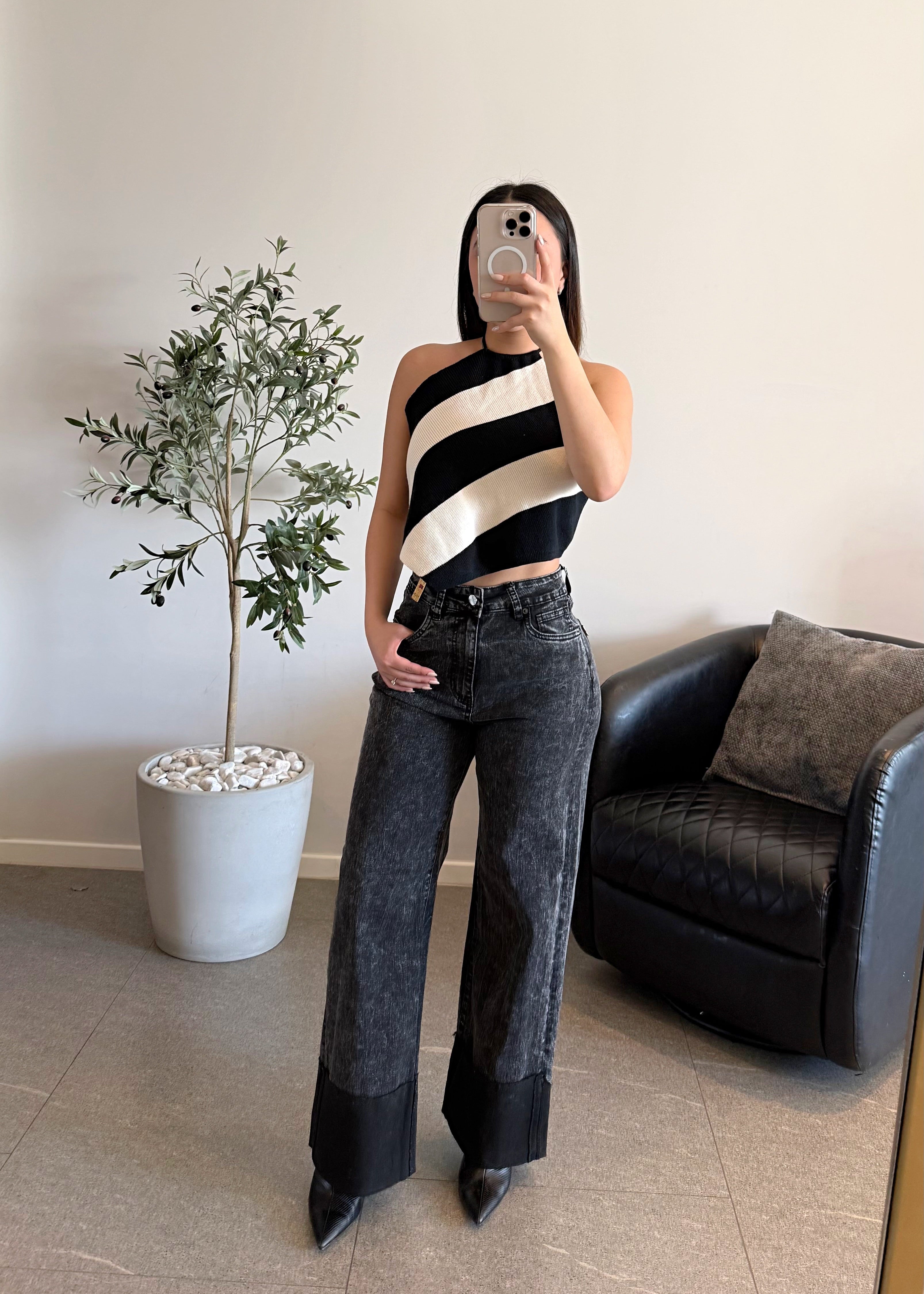 Jeans vibrant con doblez