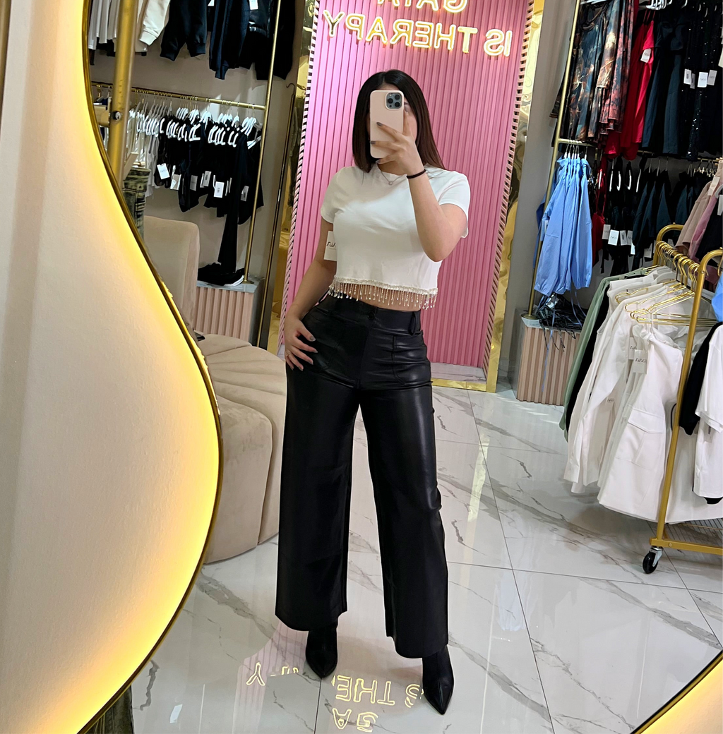 WIDE LEATHER PANTS