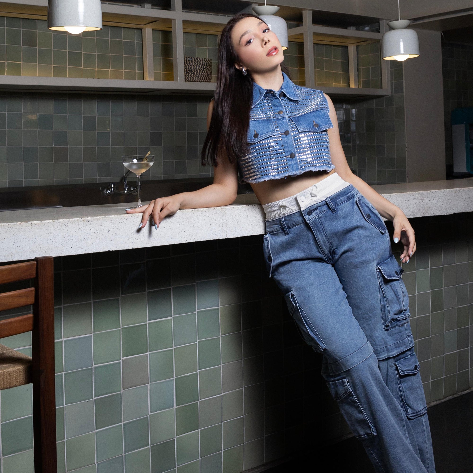 DENIM CROP CRISTALES